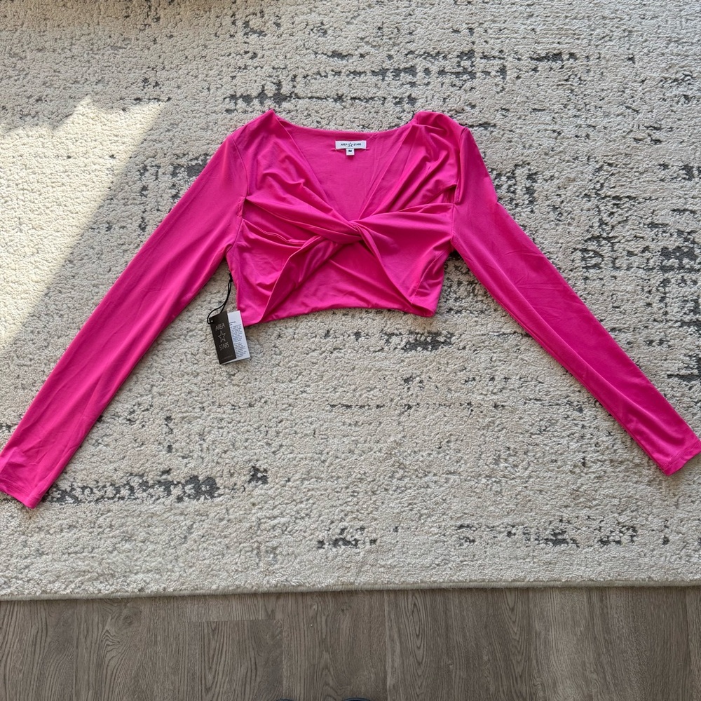 NWT- Area Stars Pink Criss Crossed Cropped Long Sleeve Sz M - Picture 6 of 12